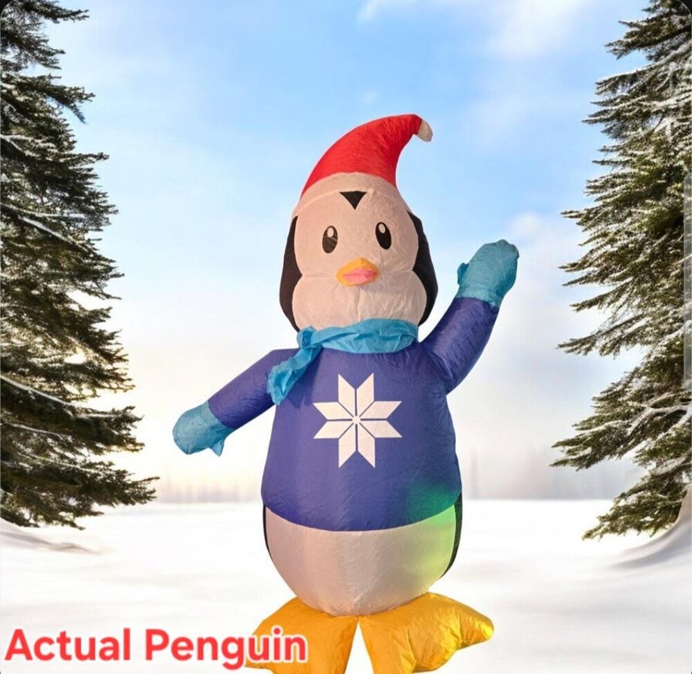 Home Accents Holiday Chrismas Airblown Inflatable Penguin 3 ft 6 inch Rare Blue
